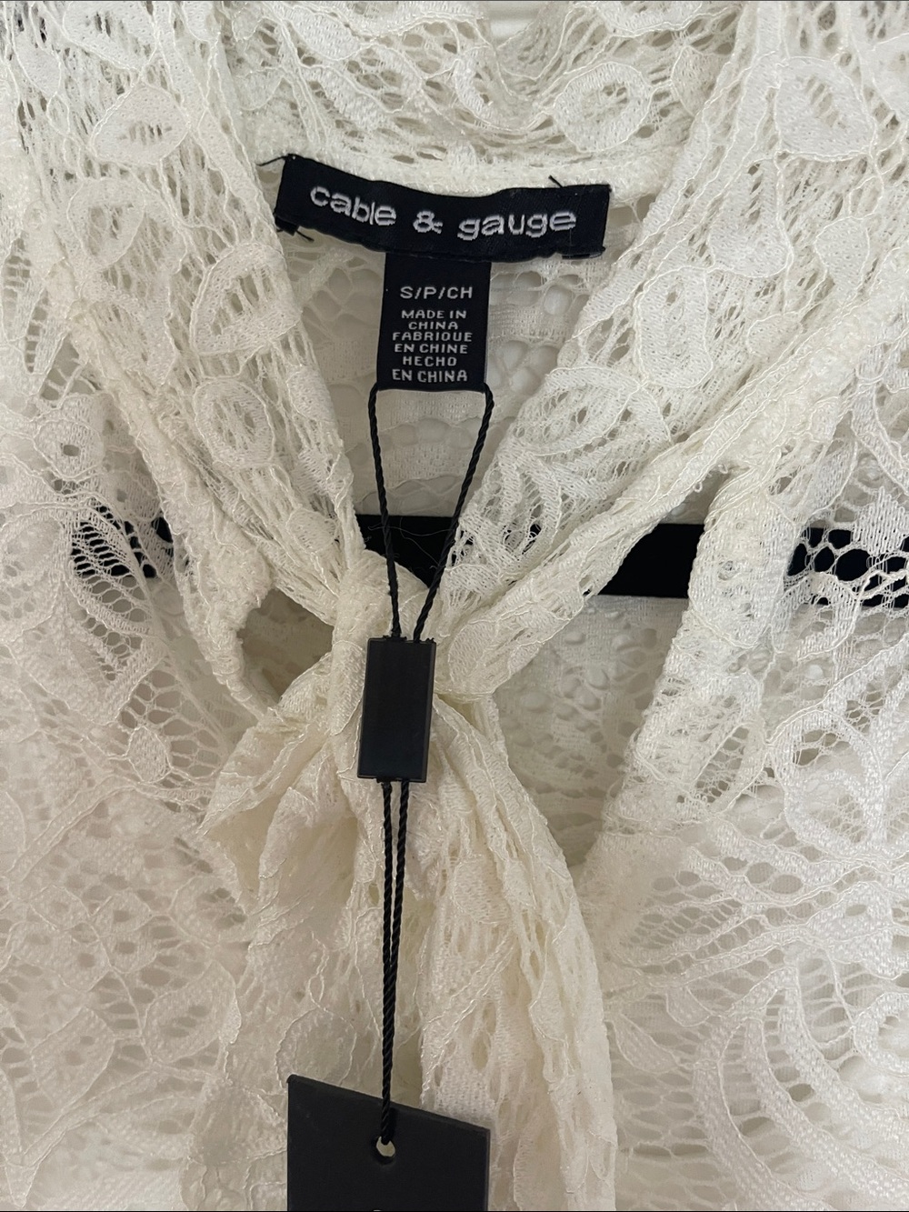 Cable & gauge Ivory Lace Tie-Neck Blouse - Picture 6 of 6